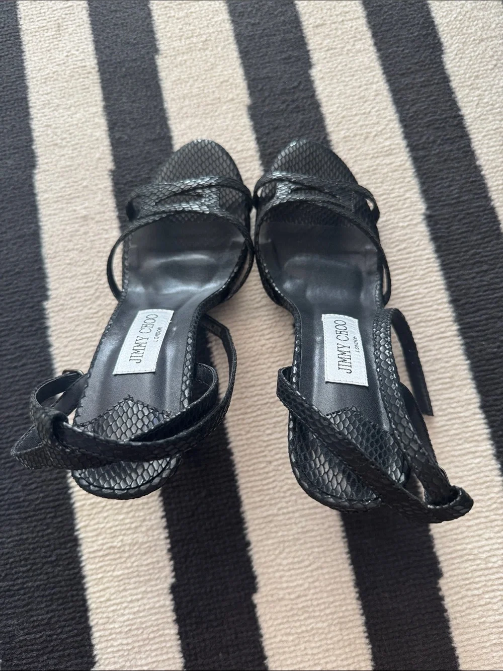 Jimmy Choo Leo 100 Black Candy Strappy Stiletto Sandals